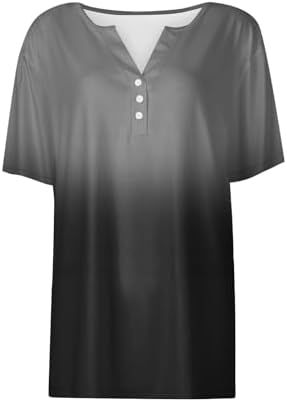 219nvxzdvl. ac .jpg Sommer Bequeme Damen Kurzärmel V-Ausschnitt Knopf T-Shirts Lässiges Elegant Farbverlaufs Print Business Tops | Damen Ku