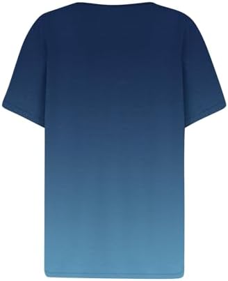 21kmyejcnel. ac .jpg Sommer Bequeme Damen Kurzärmel V-Ausschnitt Knopf T-Shirts Lässiges Elegant Farbverlaufs Print Business Tops | Damen Ku