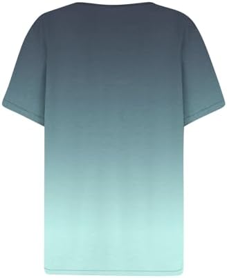 21xdzmmpefl. ac .jpg Sommer Bequeme Damen Kurzärmel V-Ausschnitt Knopf T-Shirts Lässiges Elegant Farbverlaufs Print Business Tops | Damen Ku