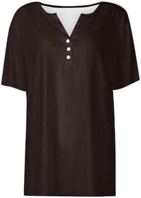 21trdug930l. ac .jpg Sommer Bequeme Damen Kurzärmel V-Ausschnitt Knopf T-Shirts Lässiges Elegant Farbverlaufs Print Business Tops | Damen Ku