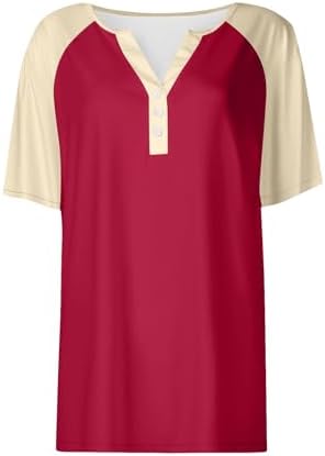 312vta9ppal. ac .jpg Sommer Bequeme Damen Kurzärmel V-Ausschnitt Knopf T-Shirts Lässiges Elegant Farbverlaufs Print Business Tops | Damen Ku