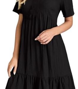 Sommerkleid Damen V-Ausschnitt A-Linie Kurzarm Casual Freizeitkleid