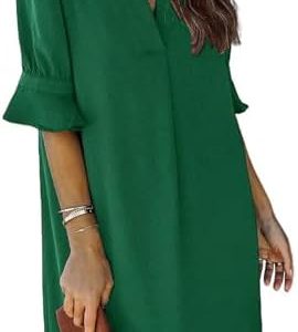 JOCAFIYE Frauen Kleid V-Ausschnitt Rüschen Casual Sommer Kurzes Einfarbig Kleid S-XXL