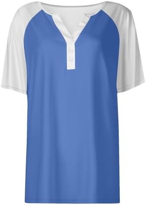 3166s2rcbyl. ac .jpg Sommer Bequeme Damen Kurzärmel V-Ausschnitt Knopf T-Shirts Lässiges Elegant Farbverlaufs Print Business Tops | Damen Ku