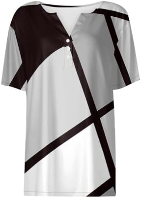 317fjouibsl. ac .jpg Sommer Bequeme Damen Kurzärmel V-Ausschnitt Knopf T-Shirts Lässiges Elegant Farbverlaufs Print Business Tops | Damen Ku