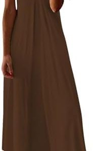 Nuaoxyeu Sommerkleid Damen Lang Sommer ärmelloses Strandkleid Elegant V-Ausschnitt Maxikleid Freizeitkleid Baggy Große G
