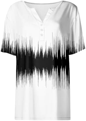 31fxeotxwl. ac .jpg Sommer Bequeme Damen Kurzärmel V-Ausschnitt Knopf T-Shirts Lässiges Elegant Farbverlaufs Print Business Tops | Damen Ku