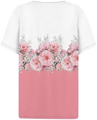 31nj6dskhll. ac .jpg Sommer Bequeme Damen Kurzärmel V-Ausschnitt Knopf T-Shirts Lässiges Elegant Farbverlaufs Print Business Tops | Damen Ku