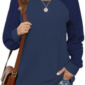 Cuptacc Elegant Pullover Damen Herbst Sweatshirt Strick Spitzen Langarm Rundhals | Cuptacc Basic Langarmshirt Damen OEK