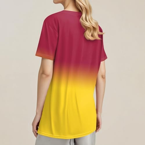 31zhwh0qe9l. ac .jpg Sommer Bequeme Damen Kurzärmel V-Ausschnitt Knopf T-Shirts Lässiges Elegant Farbverlaufs Print Business Tops | Damen Ku
