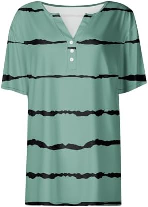 31b7fi 9kgl. ac .jpg Sommer Bequeme Damen Kurzärmel V-Ausschnitt Knopf T-Shirts Lässiges Elegant Farbverlaufs Print Business Tops | Damen Ku