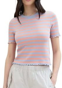 TOM TAILOR Denim Damen Basic T-Shirt mit Streifen für Casual-Mode-Liebevas auf Reisen und Zu Hausegröße S-XXXL