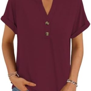 Cuptacc Damen Oversize T-Shirt Mit Knopfleiste V-Ausschnitt
