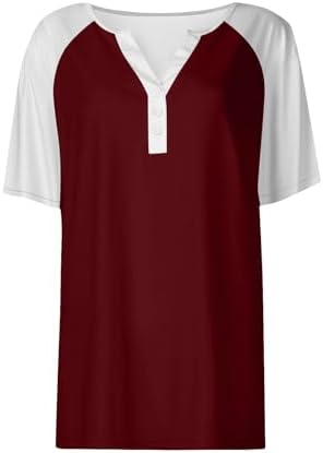 31hjf58ywal. ac .jpg Sommer Bequeme Damen Kurzärmel V-Ausschnitt Knopf T-Shirts Lässiges Elegant Farbverlaufs Print Business Tops | Damen Ku