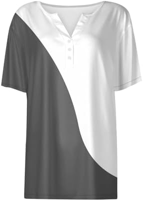 31khcksptjl. ac .jpg Sommer Bequeme Damen Kurzärmel V-Ausschnitt Knopf T-Shirts Lässiges Elegant Farbverlaufs Print Business Tops | Damen Ku