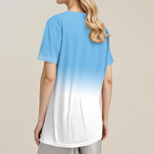 31m7auwmbsl. ac .jpg Sommer Bequeme Damen Kurzärmel V-Ausschnitt Knopf T-Shirts Lässiges Elegant Farbverlaufs Print Business Tops | Damen Ku