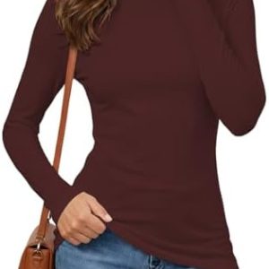 Langarmshirt Damen Basic Pullover Rollkragen Slim Fit Gerippt Komfort Oberteile