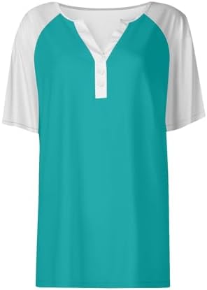 31vpijezgel. ac .jpg Sommer Bequeme Damen Kurzärmel V-Ausschnitt Knopf T-Shirts Lässiges Elegant Farbverlaufs Print Business Tops | Damen Ku