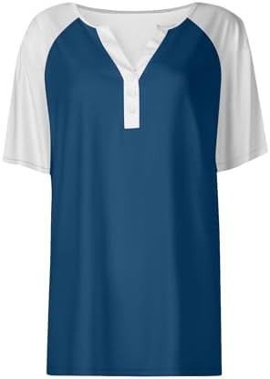 31wraypadsl. ac .jpg Sommer Bequeme Damen Kurzärmel V-Ausschnitt Knopf T-Shirts Lässiges Elegant Farbverlaufs Print Business Tops | Damen Ku