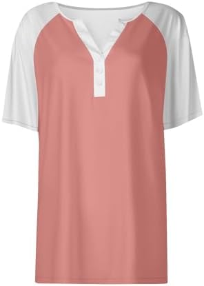 31zmsjqu6ql. ac .jpg Sommer Bequeme Damen Kurzärmel V-Ausschnitt Knopf T-Shirts Lässiges Elegant Farbverlaufs Print Business Tops | Damen Ku