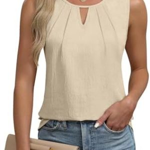 Cuptacc Top Damen Ärmellose Oberteile Elegant Bluse Schlüsselloch V-Ausschnitt OEKO-TEX Standard 100