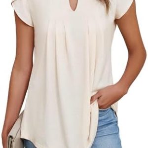 Cuptacc Damen Sommer Tunika Blütenblatt Ärmel V-Ausschnitt Basic Top Elegant Lässig S–XXL OEKO-TEX STANDARD 100 Cuptac