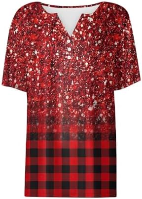 41 a0eaec l. ac .jpg Sommer Bequeme Damen Kurzärmel V-Ausschnitt Knopf T-Shirts Lässiges Elegant Farbverlaufs Print Business Tops | Damen Ku