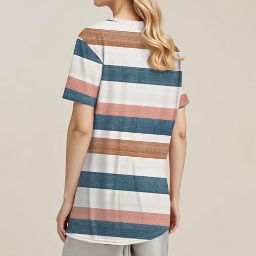 414ykdslzl. ac .jpg Sommer Bequeme Damen Kurzärmel V-Ausschnitt Knopf T-Shirts Lässiges Elegant Farbverlaufs Print Business Tops | Damen Ku