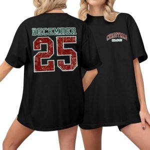 Grün-schwarzes Weihnachtsshirt für Damen Bequeme Blusentops XXL |clausewitzige T-Shirts für Female Rundhals Clubbing We