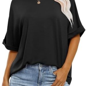 Cuptacc Basic Tops Damen Oversize Rundhals Shirt Sommer Kurzarm Tunika OEKO-TEX STANDARD 100