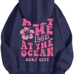 UWDIOHQ Lässiges Kapuzen-Sweatshirt Mit Buchstaben-Blumendruck Und Kordelzug Für Damen Y2K Oversize Sweatshirt Elegant