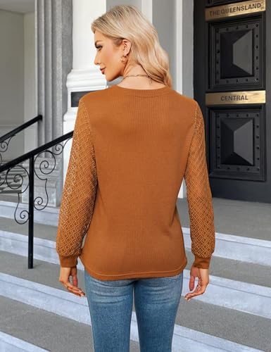 41f7vhmyy5l. ac .jpg Damen Langarmshirt Elegant Mit Spitze Herbst T-Shirt OEKO-TEX STANDARD 100 | Damen Long Sleeve Waffelstrick Top Plissie