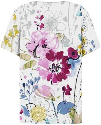 41jjh6dxszl. ac .jpg Sommer Bequeme Damen Kurzärmel V-Ausschnitt Knopf T-Shirts Lässiges Elegant Farbverlaufs Print Business Tops | Damen Ku