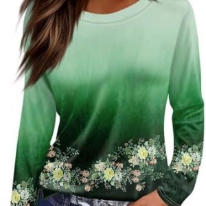 SCBFDI Trachtenbluse Damen Basic Übergrösse Slim Fit Print T Shirt Damen Langarm Pullover Herbst Funktionsshirt leicht R