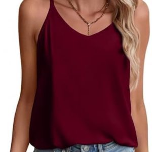 Zeagoo Top Damen V-Ausschnitt Spaghetti Top Basic Casual Tank Top Einfarbig Locker Trägertop Sommer Oberteile Trendige C