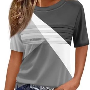 Generisch Damen Elegant Leicht Locker Falten T Shirt Mode Bequemes Einfarbig Streifen Sportshirt
