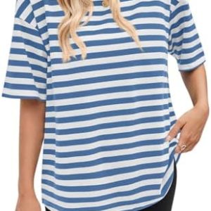 AYIYO Damen Gestreiftes T-Shirt Kurzarm Rundhals Loose Fit Sommer Top Trendig undComfortable fürWarmwettersaison
