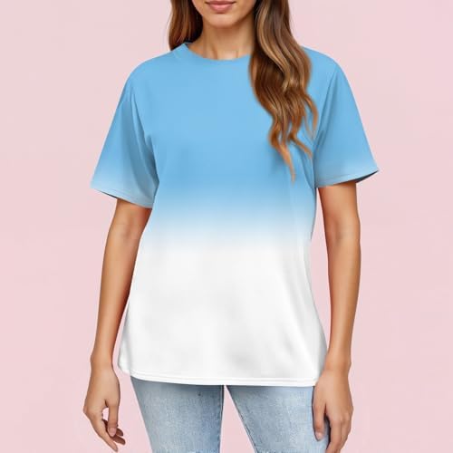 41wda64zesl. ac .jpg Sommer Bequeme Damen Kurzärmel V-Ausschnitt Knopf T-Shirts Lässiges Elegant Farbverlaufs Print Business Tops | Damen Ku