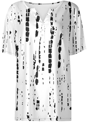 41ae366nfnl. ac .jpg Sommer Bequeme Damen Kurzärmel V-Ausschnitt Knopf T-Shirts Lässiges Elegant Farbverlaufs Print Business Tops | Damen Ku
