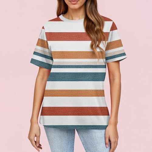 41au9o4hesl. ac .jpg Sommer Bequeme Damen Kurzärmel V-Ausschnitt Knopf T-Shirts Lässiges Elegant Farbverlaufs Print Business Tops | Damen Ku