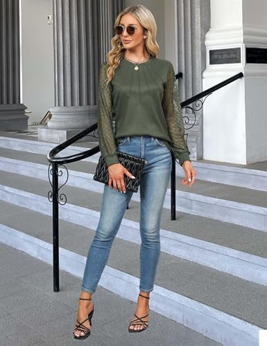 41crux3laml. ac .jpg Damen Langarmshirt Elegant Mit Spitze Herbst T-Shirt OEKO-TEX STANDARD 100 | Damen Long Sleeve Waffelstrick Top Plissie