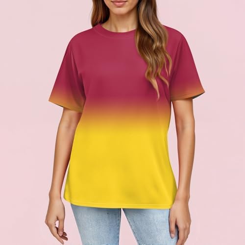 41dls7z ljl. ac .jpg Sommer Bequeme Damen Kurzärmel V-Ausschnitt Knopf T-Shirts Lässiges Elegant Farbverlaufs Print Business Tops | Damen Ku