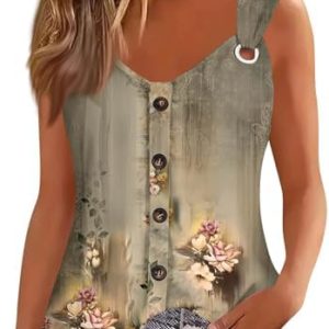 Generisch Sommer Tank Top Damen Mit Kordelzug Ärmellos U-Ausschnitt Henley-Shirt