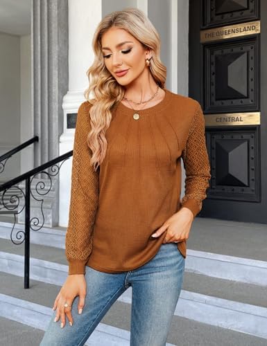41ofo69co2l. ac .jpg Damen Langarmshirt Elegant Mit Spitze Herbst T-Shirt OEKO-TEX STANDARD 100 | Damen Long Sleeve Waffelstrick Top Plissie