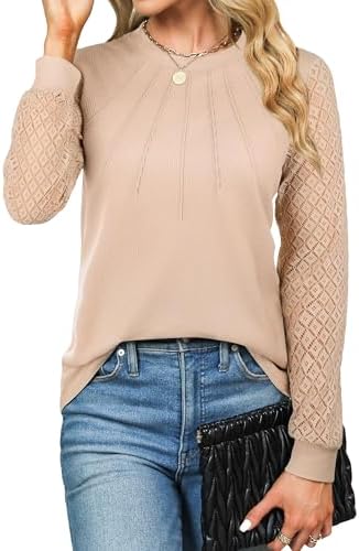 41styhbymol. ac .jpg Damen Langarmshirt Elegant Mit Spitze Herbst T-Shirt OEKO-TEX STANDARD 100 | Damen Long Sleeve Waffelstrick Top Plissie