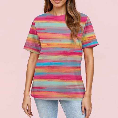 41vmwn6psyl. ac .jpg Sommer Bequeme Damen Kurzärmel V-Ausschnitt Knopf T-Shirts Lässiges Elegant Farbverlaufs Print Business Tops | Damen Ku