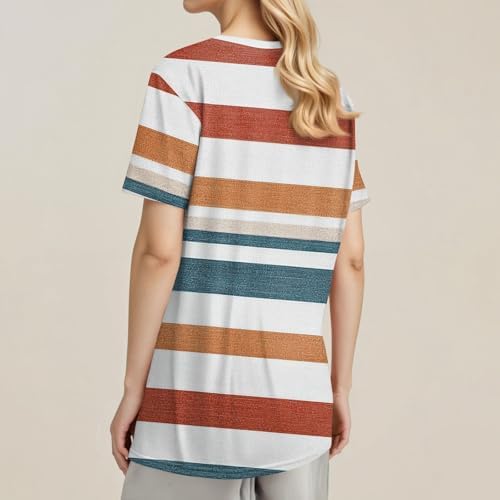 41wbqzgcvnl. ac .jpg Sommer Bequeme Damen Kurzärmel V-Ausschnitt Knopf T-Shirts Lässiges Elegant Farbverlaufs Print Business Tops | Damen Ku