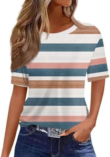 41zgjvcb6hl. ac .jpg Sommer Bequeme Damen Kurzärmel V-Ausschnitt Knopf T-Shirts Lässiges Elegant Farbverlaufs Print Business Tops | Damen Ku