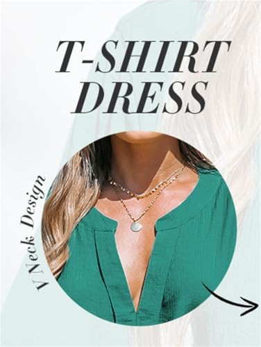 41zjqi9oihl. ac .jpg Sommerkleider Damen V-Ausschnitt locker einfarbig lässig T-Shirt Kleid Knopfleiste Schwimmvertuschung | Sommerkleider D