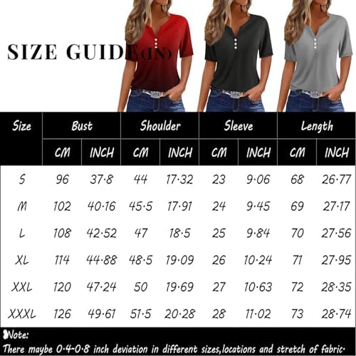 515sdujcsol. ac .jpg Sommer Bequeme Damen Kurzärmel V-Ausschnitt Knopf T-Shirts Lässiges Elegant Farbverlaufs Print Business Tops | Damen Ku